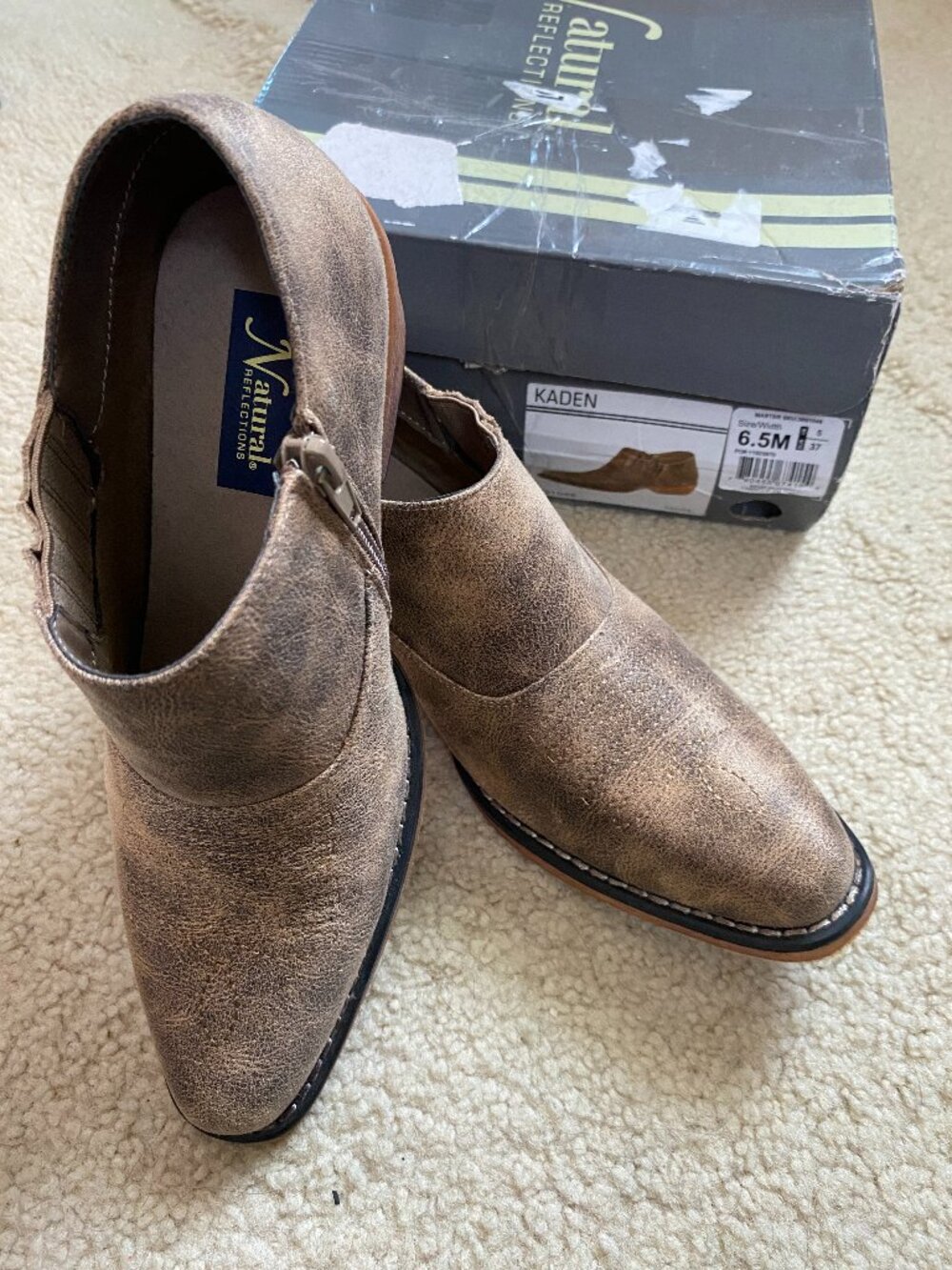 Leather Booties, Taupe, Size 6.5